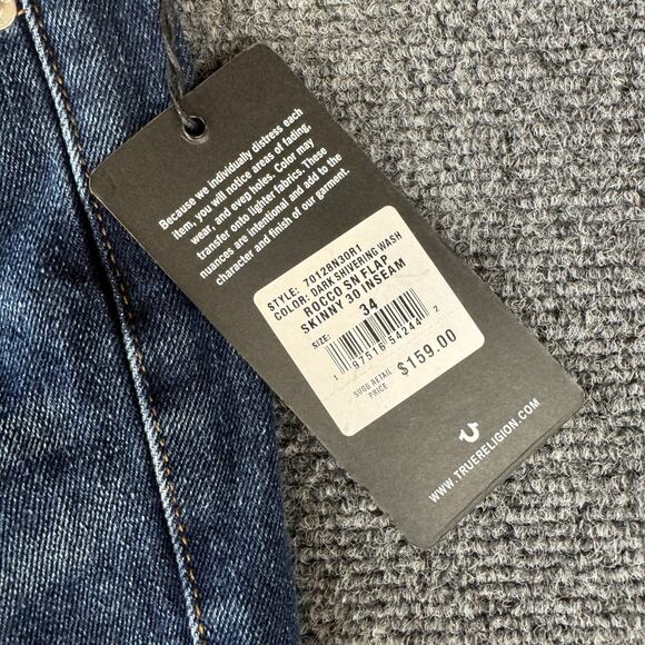 True Religion Jeans Rocco SN Flap Relaxed Skinny 34 x 30 Dark Shivering NWT $159 - Picture 9 of 12
